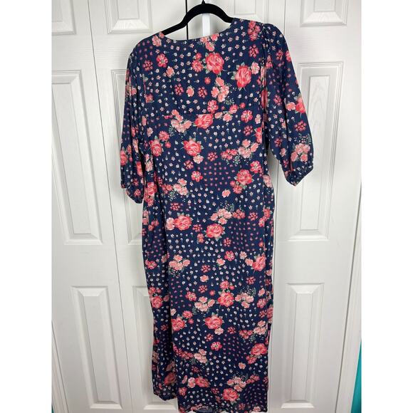 Only Necessities Womens Muumuu House Dress Medium 14/16 Blue Pink Floral Cotton - Picture 9 of 9